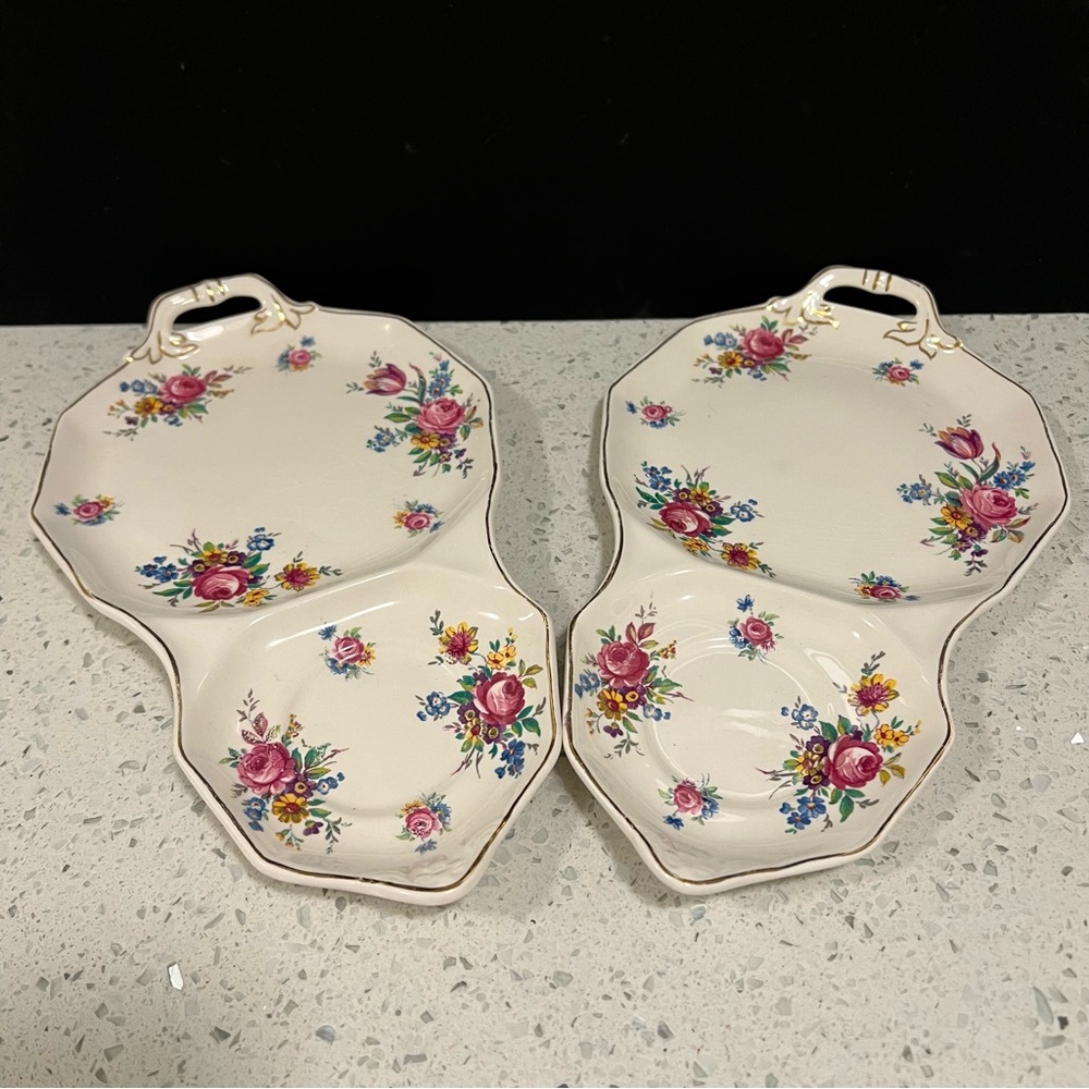 2x 1980 ROYAL ALBERT Jubilee Rose Handled Oval Section Relish China Tray England